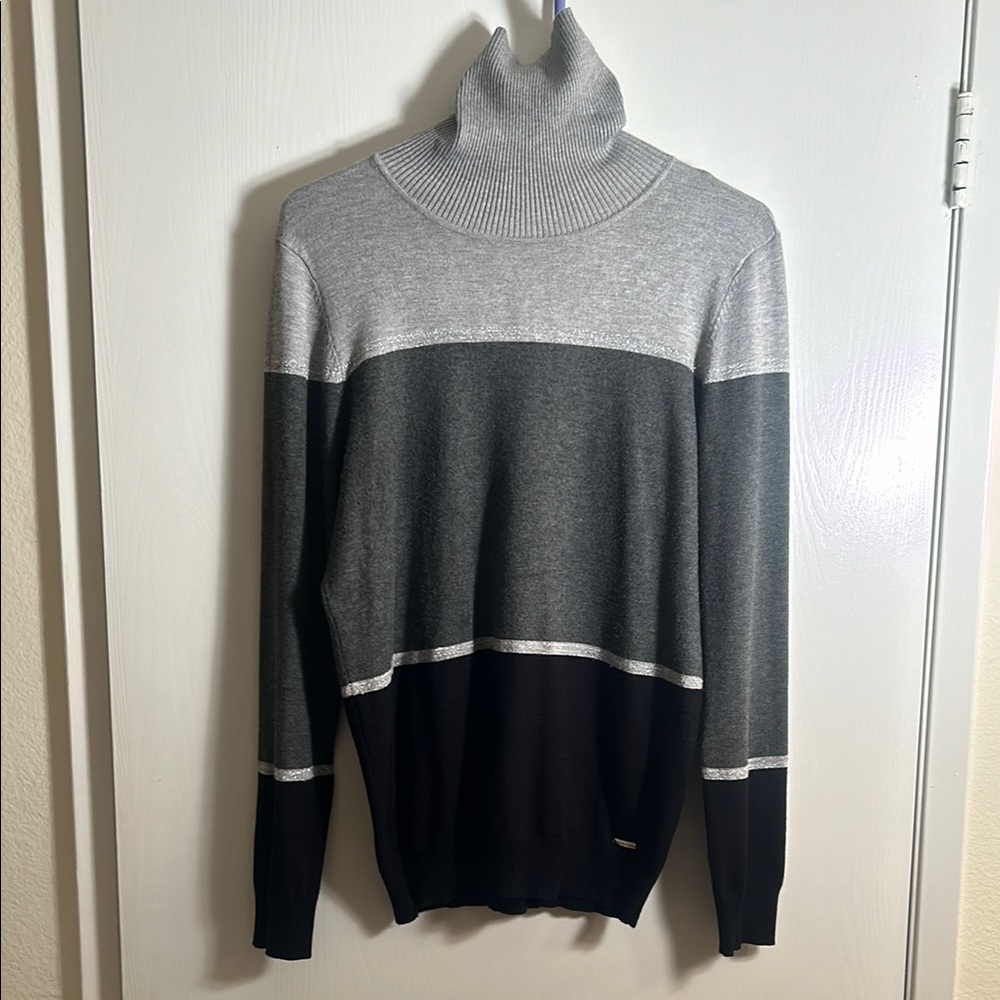 Women’s Calvin Klein Medium Gray and Black Turtleneck Sweater
